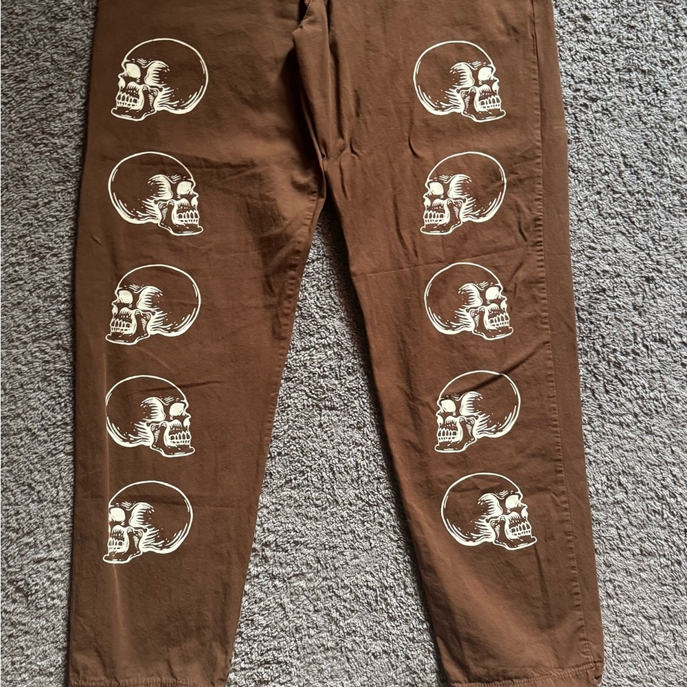Brown Skull Print Men's Pants